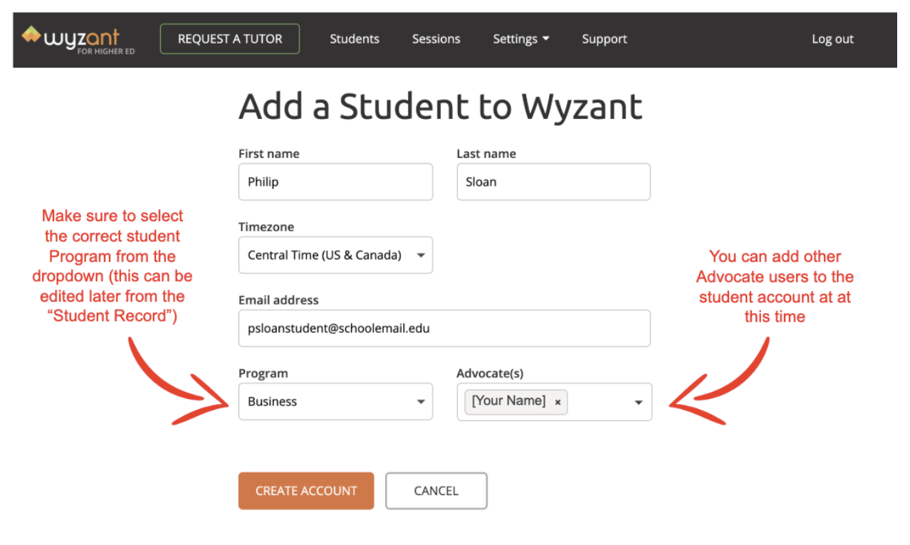 Create a Student Account